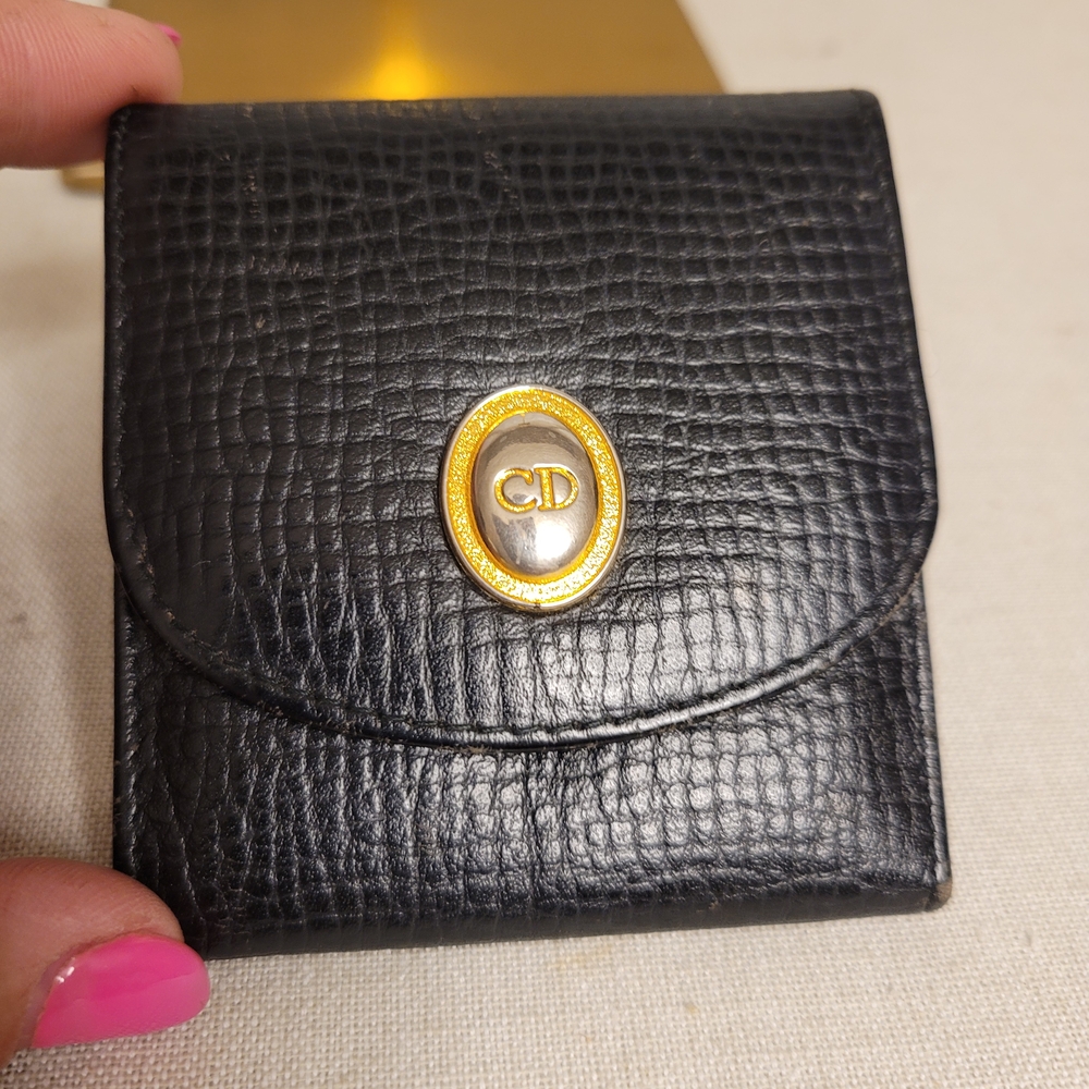 Dior Black Leather Wallet with Gold CD Medallion